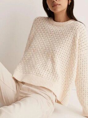 New Tags Antique Cream White Basketweave-Stitch Sweater, size XXS